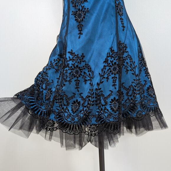 Blondie Nites Mini Dress 2 Blue Black Goth Corset Lace Y2K 90S Prom Floral Short - Picture 3 of 10
